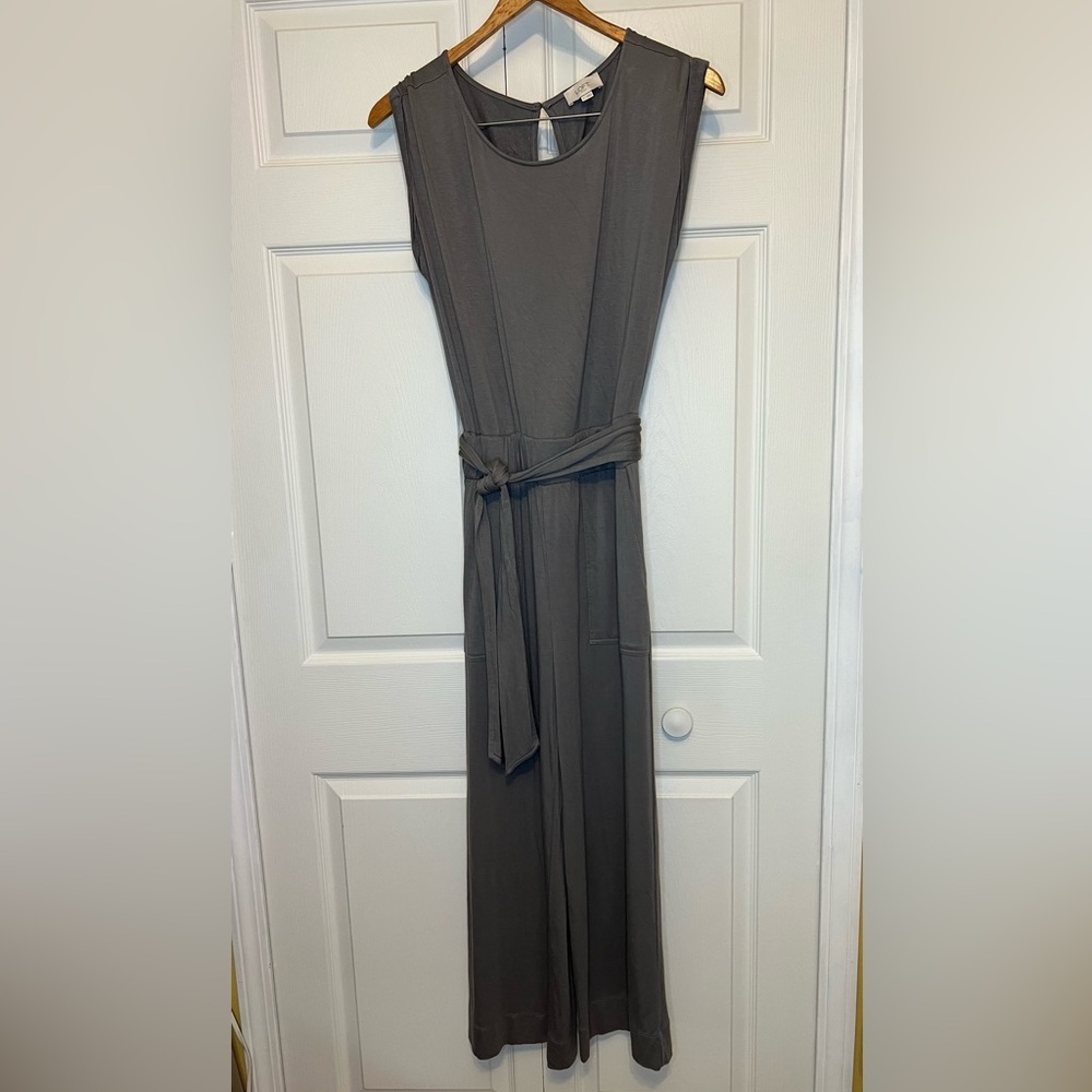 LOFT Gray Sleeveless Jumpsuit Tie Belt Pockets Wide Leg Size S